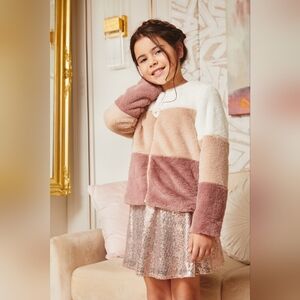 Hayden Girls Soft Fleece Faux Fur Color Blocked Zip Up Jacket XL Holiday